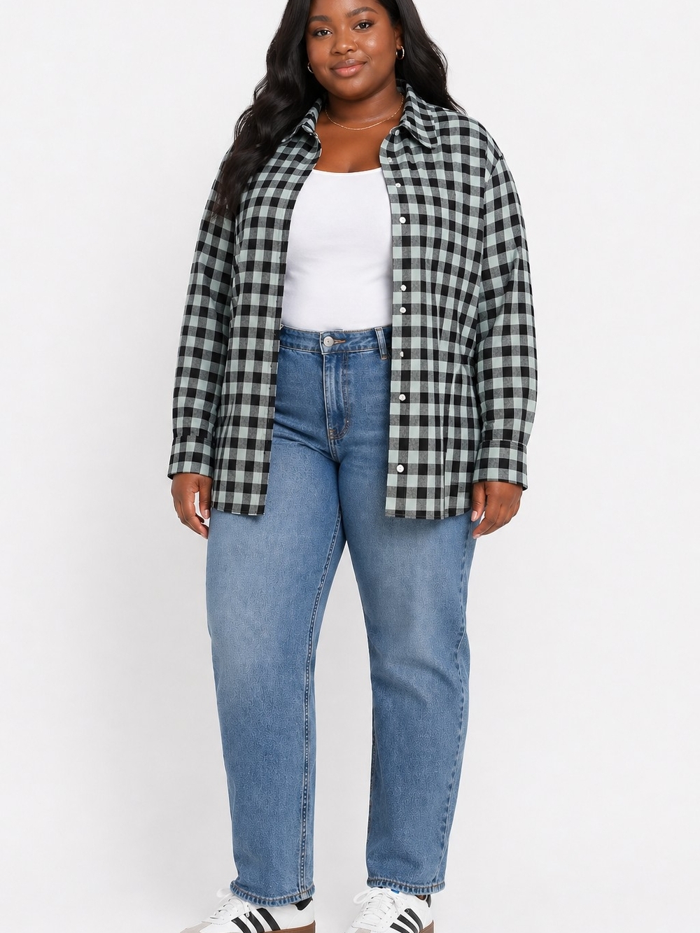Plus Size H&M Black and Mint Green Check Button-Down Shirt Size 26